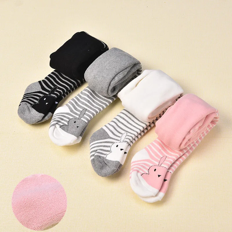 

2020 Baby Winter Pantyhose New Thickened Terry Cartoon Striped Bunny Bottoming Children Towel Material Tights For 1-4 Years 2PCS