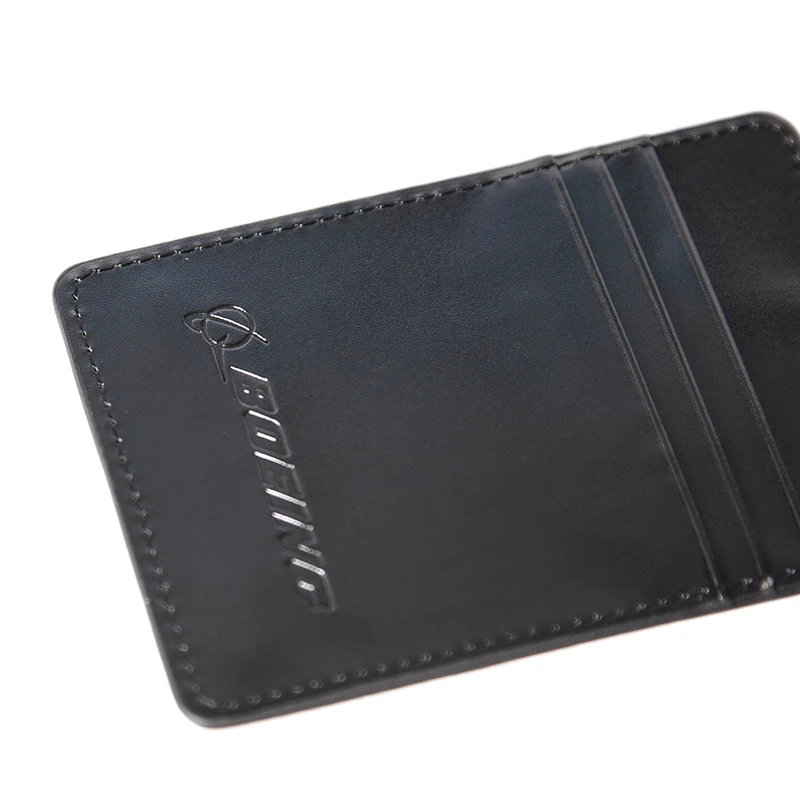 Boeing Card & ID Holder Layer Genuine Leather Badge Case Black Two Decks for Pilot Aviator Airmen Flight Crew