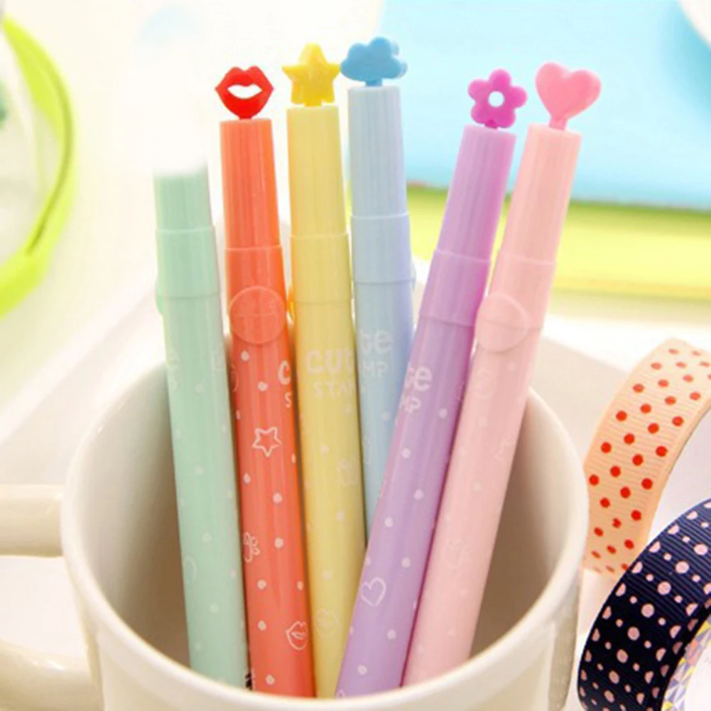 6Pcs/Lot Cute Candy Color Highlighters Inks Stamp Pen Creative Marker Pen school Supplies office Stationery Gifts for children