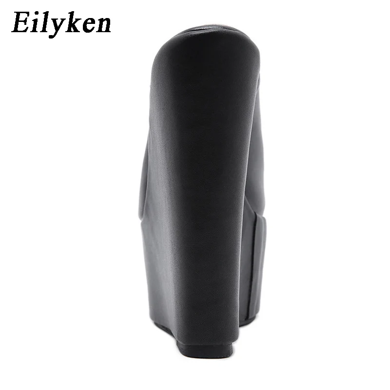 Eilyken Platform Wedge Round Head Slippers Summer Shoes Woman Sexy Super High Sandal Black Pumps Size 35-42