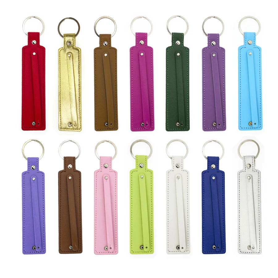 1pc PU leather Key chain with 8mm small belt fit for 8mm slide charm slide letters women men Christmas gifts