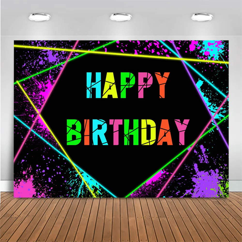 Mocsicka Glow Neon Theme Birthday Party Backdrop for Photography Splash Graffiti Back to 80 90s Party Photo Background Photocall