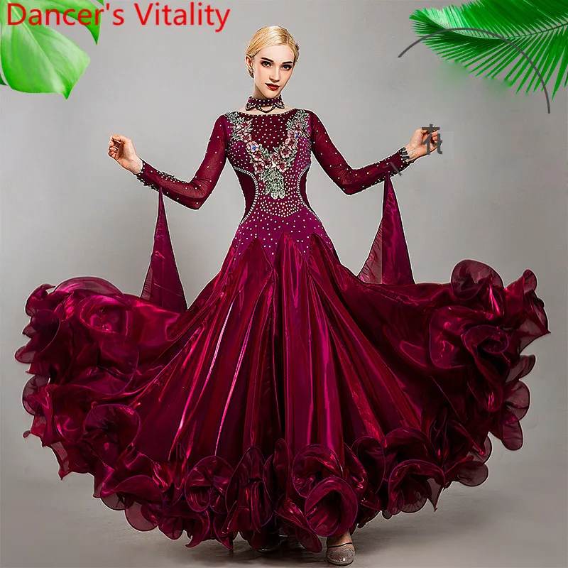 New Modern Dance Performance Costume Diamond Embroidered Diamond Big Hem Dress Ballroom Waltz Jazz Dancing Racing Stage Outfits