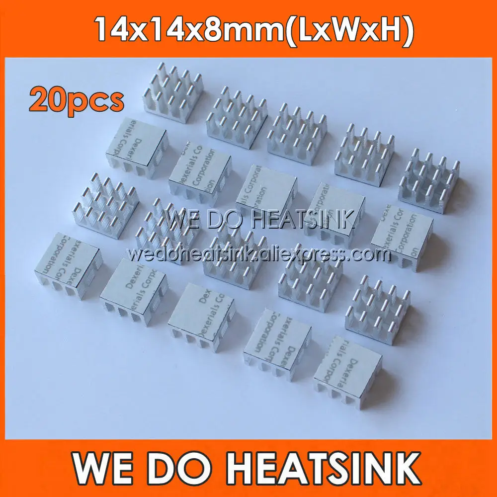 

20pcs 14x14x8mm Silver and Slotte Heat Sink Heatsinks Cooler With Thermal Conductive Adhesive Pad