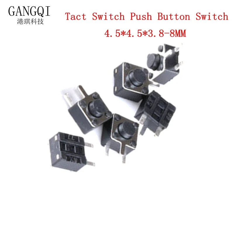 20pcs 4.5*4.5*3.8/4.3/5/6/7/8mm 3pin Tact Switch 4.5x4.5mm 3p Side Pin Micro Push Button Tactile Switchs