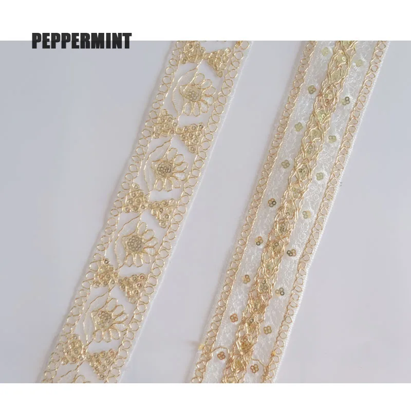 1Yard 5cm paillettes da sposa bianche dorate rifiniture in tessuto ricamato nastri in rete per cucire fatti a mano abbigliamento finiture in pizzo