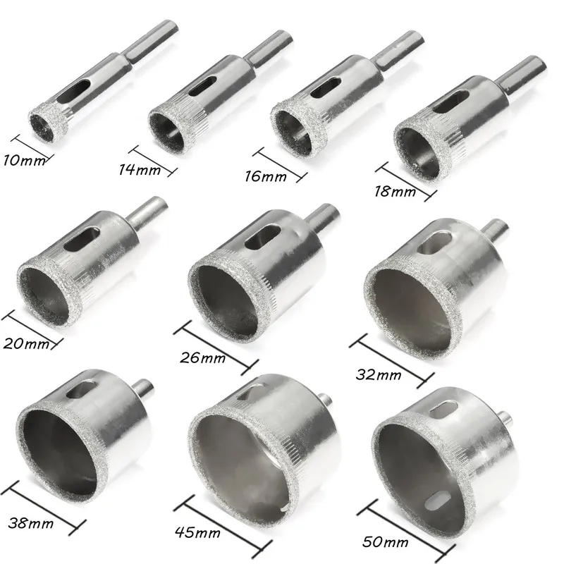 10pcs Diamond Hole Saw Set Tile Ceramic Glass Porcelain Marble 10mm-50mm Hole Saw Drill Bit