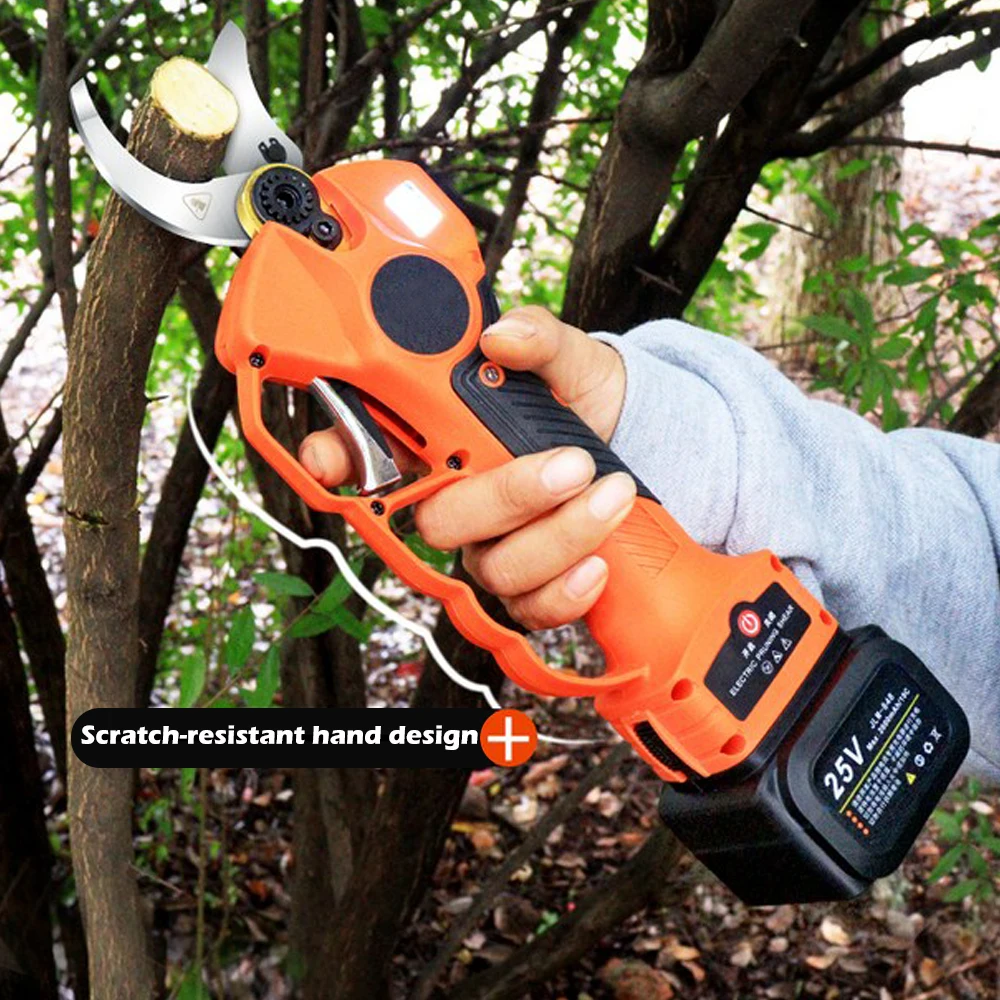 25V Electric Pruning Shears Cordless Fruit Tree Bonsai Pruning Branches Cutter Garden Secateur Landscaping Tools 2 Batteries