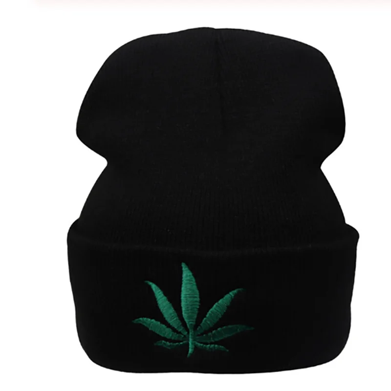 New Men Women Winter Weed Leaf Beanie Hats Warm Hip Hop Punk Knitting Winter Hat For Women Autumn Woolen Cap Skullies Black Hat