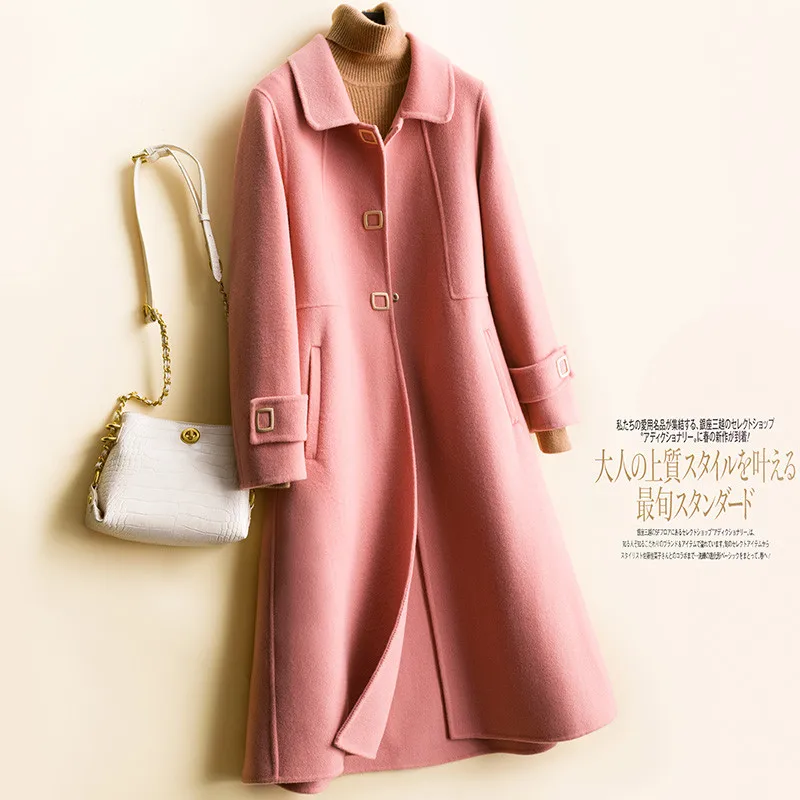 

High Quality Winter Women's Jackets 100% Wool Coat Single Breasted Fashion Female Long Coat Handmade Woolen Overcoat Outerwear