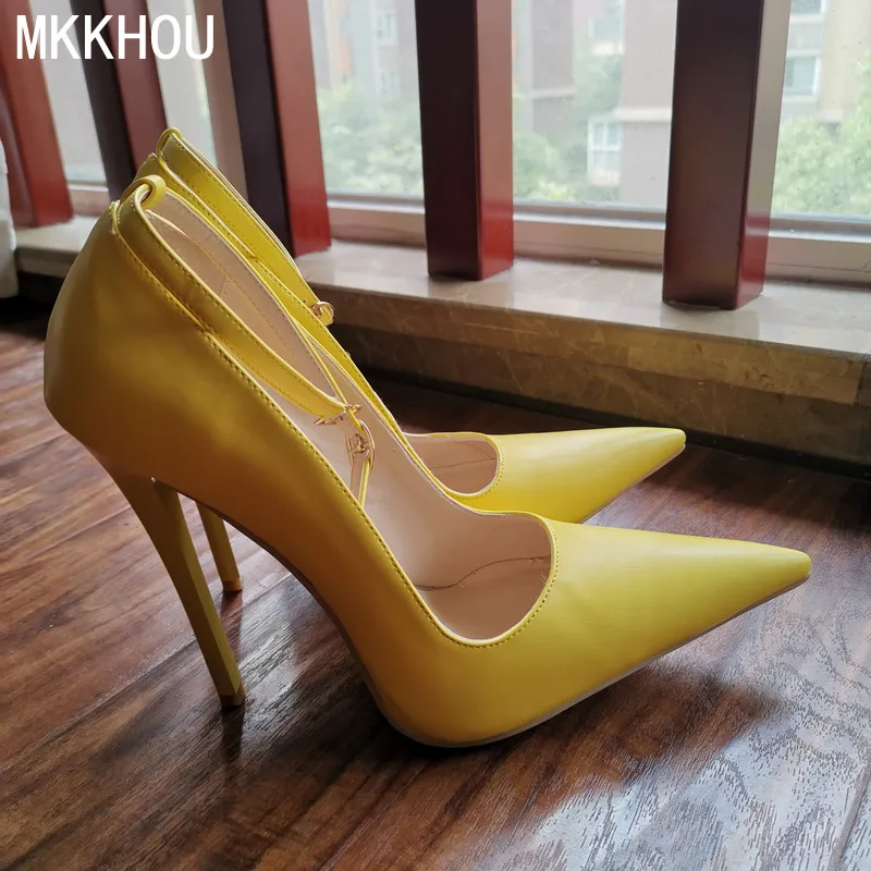 MKKHOU Fashion Single Shoes Women New Four Seasons Shoes High Heels Original Design Simple Yellow Pumps 15cm Sexy Ladies Shoes