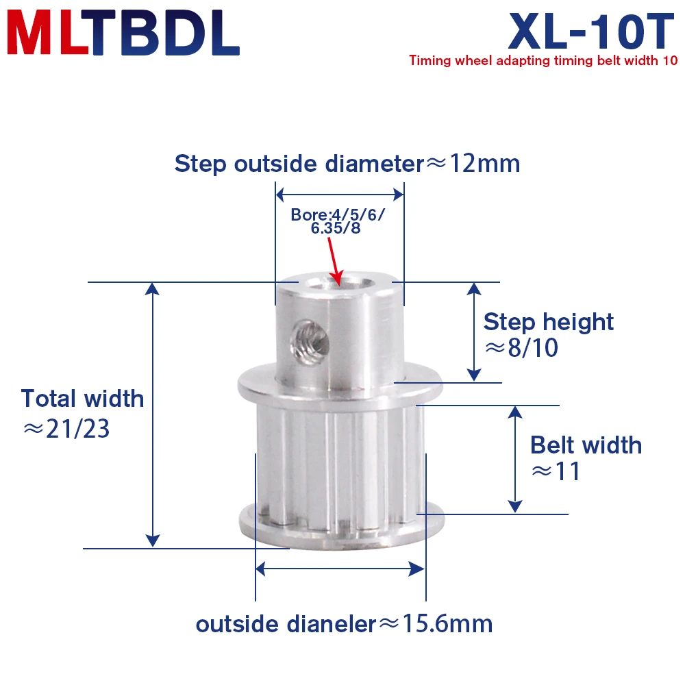 XL 10T Timing Pulley 4/5/6/6.35/8mm Bore Gear Pulley 5.08mm Pitch 11mm Belt Width Aluminum Alloy Synchronous Timing Belt Pulleys