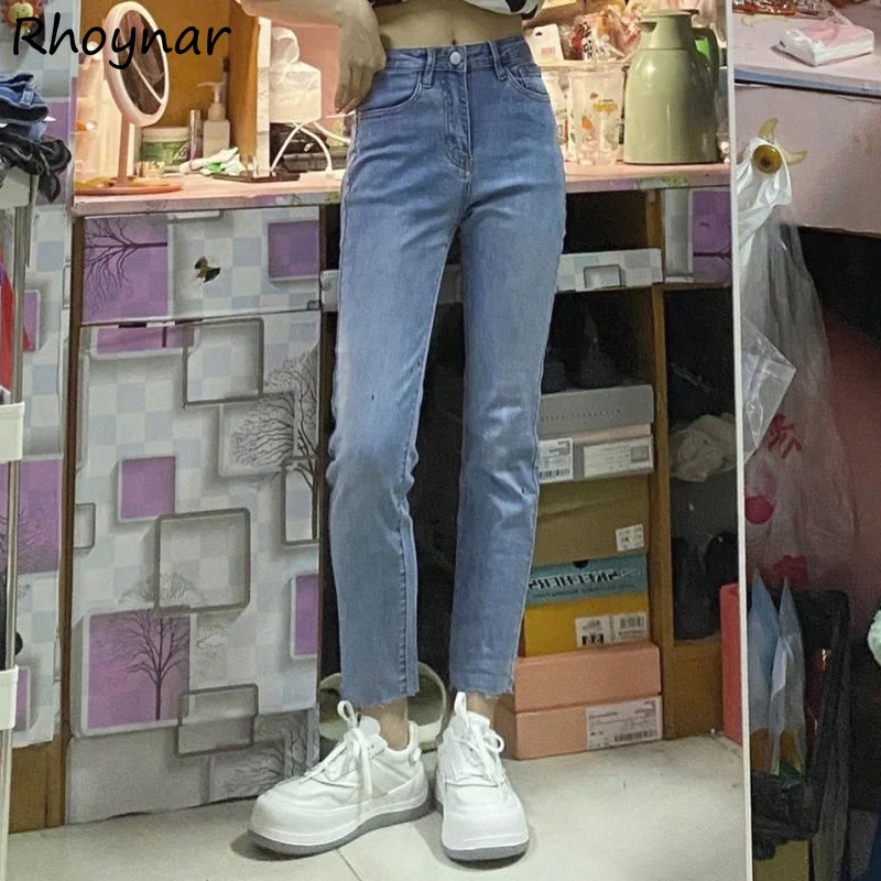 

Jeans Women Straight Slim Elegant Fashion Streetwear Hot Girls Ankle-length All-match High Waist Autumn Cozy Casual Female New