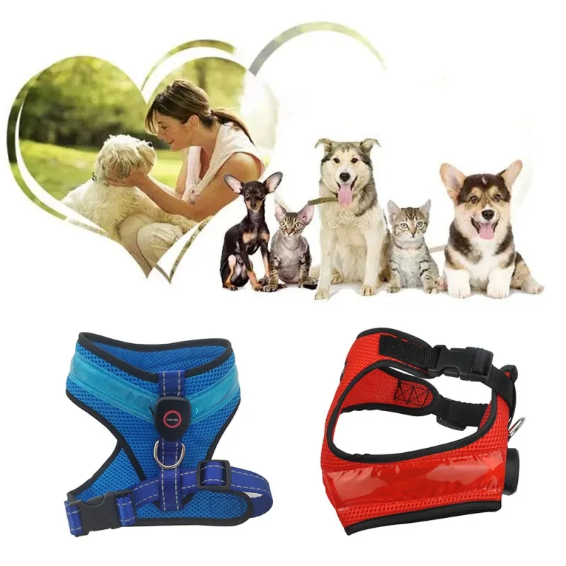 LED Luminous Dog Harness Led USB Charging Dog Chest Strap Vest Pet Safety Reflective Harness Pet Vest For puppy Large Dog