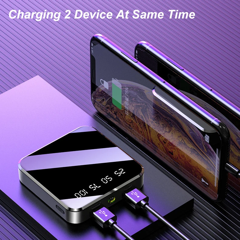 10000mAhポータブル外部バッテリー,ダブルUSB出力,LEDディスプレイ,iPhone 13 12 11 8 7用スマートフォンバッテリー