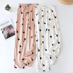 Soft Pajamas Pants Cotton Sleep Bottoms Women Printed Japanese Style Spring Summer Cotton Home Pants Loose Large Size Trousers