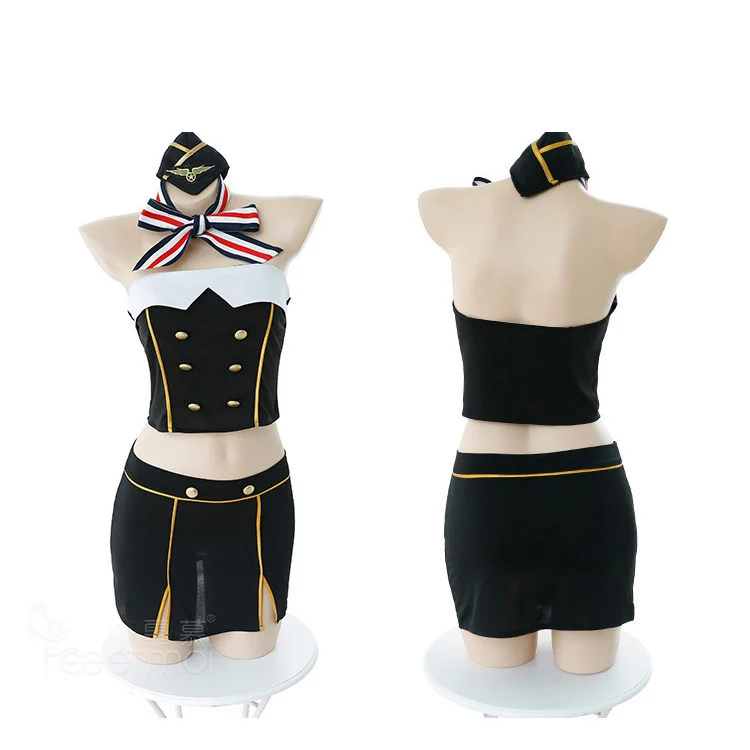 Conjunto de dos piezas de uniforme de azafata para mujer, traje Sexy de azafata, ropa de fiesta para discoteca, Cosplay, verano 2020