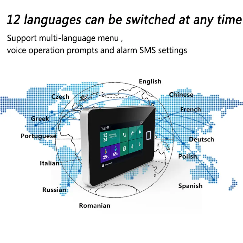 Tuya Wifi Wireless GSM Home Security Alarm System Temperature And Humidity Display Fingerprint Arming With 433Mhz Motion Sensor