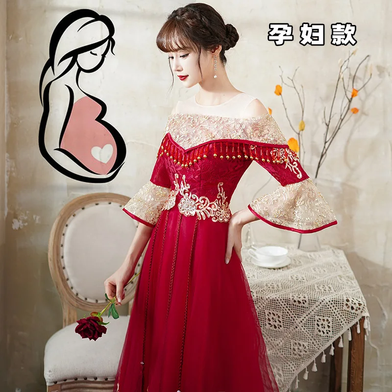 Pregnant Woman Banquet Evening Dress Toast Dress Bride Wedding Dress 2021 Wedding Dress Ladies Birthday Party Prom Dress A069