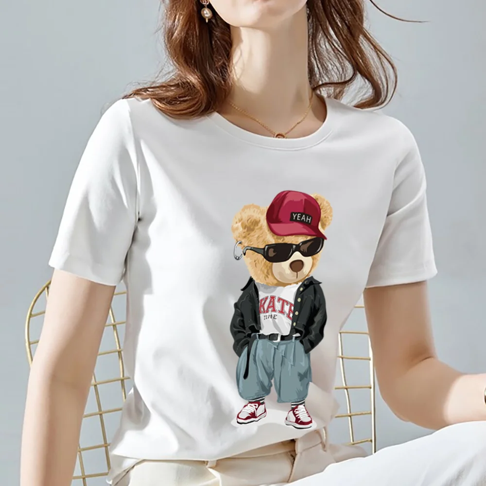 Women's Summer Trend T-shirt 3D Cool Teddy Bear Graphic Series T-shirt for Ladies Print Mature Ladies Soft Short-sleeved Top