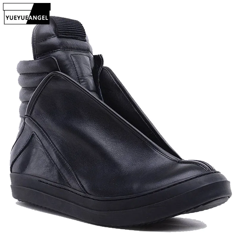 Men Shoes High-Top Ankle Luxury Trainers Sneakers Genuine Leather Men Boots Fashion Black Street Hip Hop Shoes Designer Boots