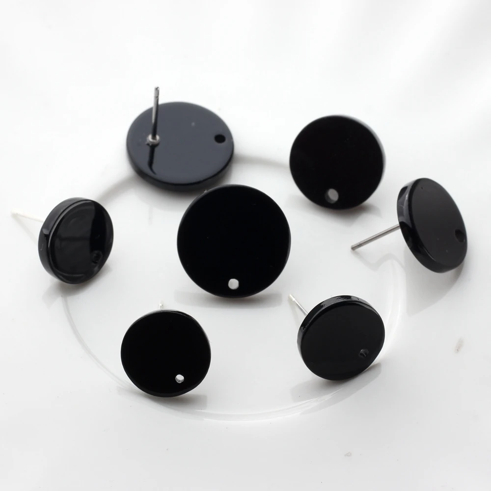 Acrylic Stud Earring Black Round Base Earrings Connector 12MM 14MM 16MM 10pcs/lot For DIY Jewelry Earrings Making Accessories