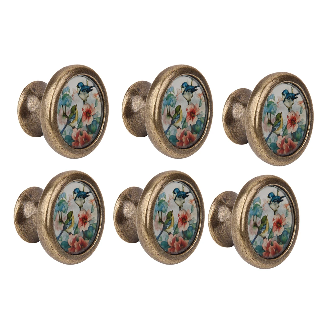 6Packs Bird Flower Pattern Door Knobs Kitchen Cupboard Knobs Drawer Pulls Cabinet Knobs Decorative Handicraft Knobs and Pulls