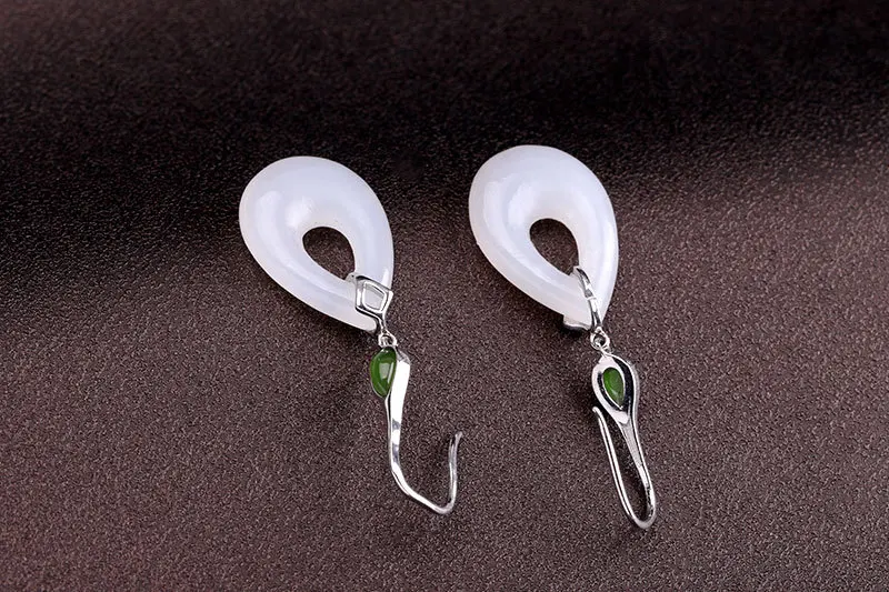 KJJEAXCMY boutique jewelry S925 Sterling Silver Jewelry Fashion Handmade Lady Water Drop Natural Hetian Jade Earrings