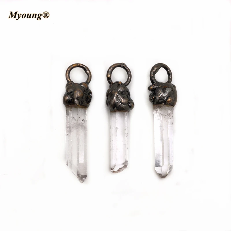 10PCS Raw White Quartz Pillar Tiny Pendants,Stick Crystal Point Charms BOHO Retro Necklace For DIY Jewelry Making MY210440