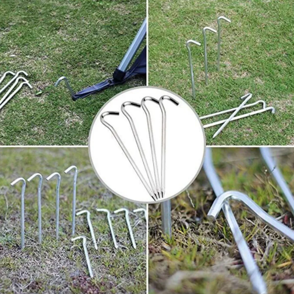 

12pcs Tent Stakes Garden Staples Heavy Duty Metal Tent Pegs Garden Edging Fence Hooks for Camping Trap Steel Yard Ground Stakes