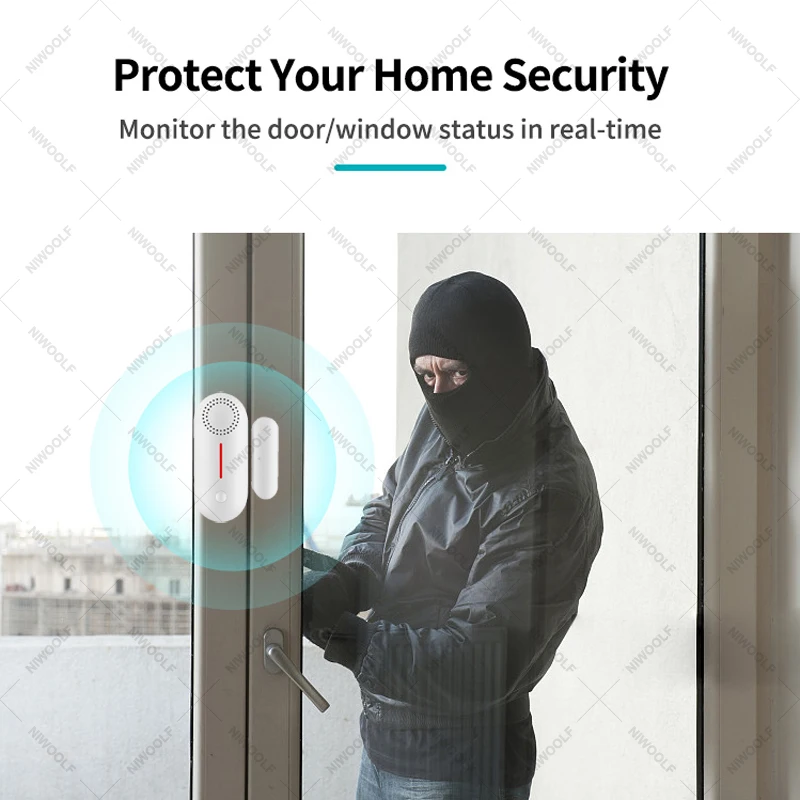 WiFi Door Sensor Tuya Smart Home Open/Close Window Detector Sound Alarm APP control Arm/Disarm Support Alexa Google