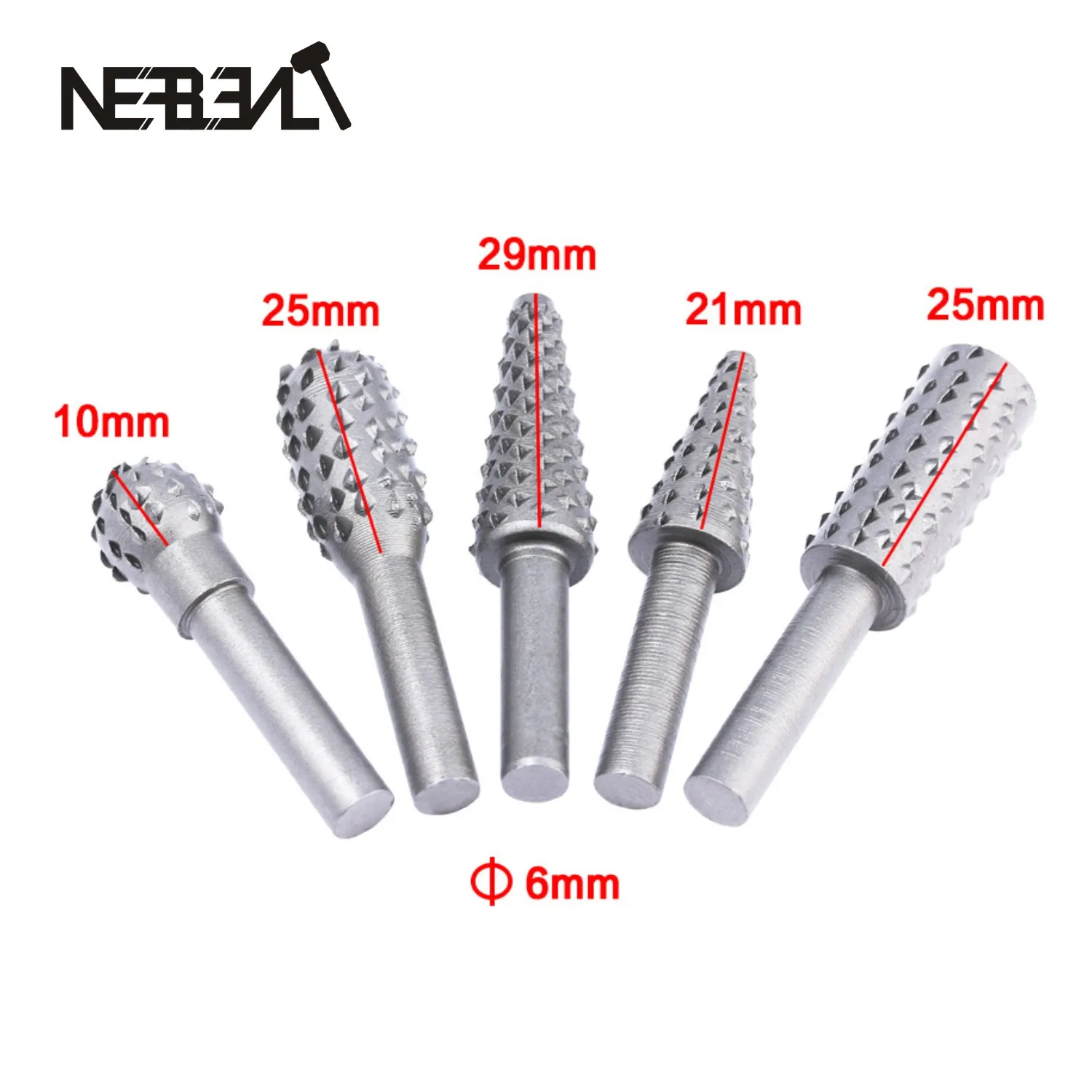 5pcs Carpintaria Aço Rotary Rasp Arquivo 1/4 "Shank Rotor Craft Files Rasp Burrs Madeira Bits Moagem Poder Escultura Ferramenta Mão