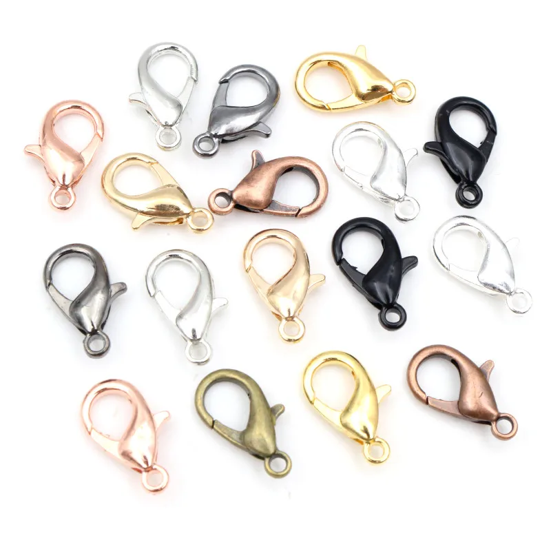 

50pcs Bronze Gold Silver Plated Black Alloy Lobster Clasp Hooks for Necklace Bracelet Chain DIY Jewelry Making Finding Supplies