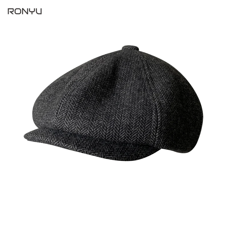 

Men's Vintage Brand Caps Wool Newsboy Hat Gray Herringbone Octagonal Hat Women British Painters Hats Autumn Winter Hats BJM36