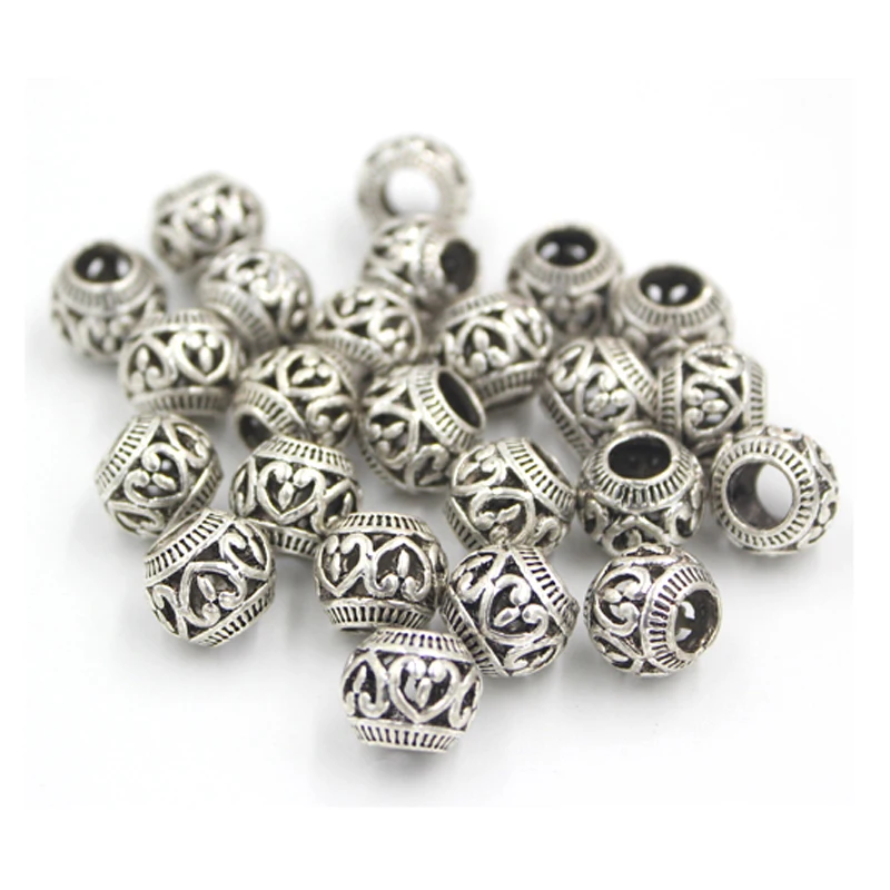 10pcs DIY European Beads Zinc Alloy 5mm Big Hole Hollow Heart Ball Beads Fit European Charm Bracelets Jewelry Making Pulsera