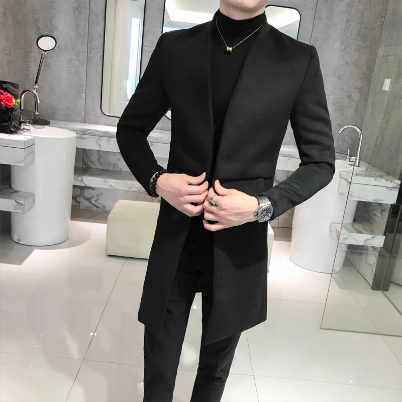 

2020 New Winter Woolen cloth overcoat Mens Single Button Coats Fashion Men Solid Business Casual Long Trench Jacket