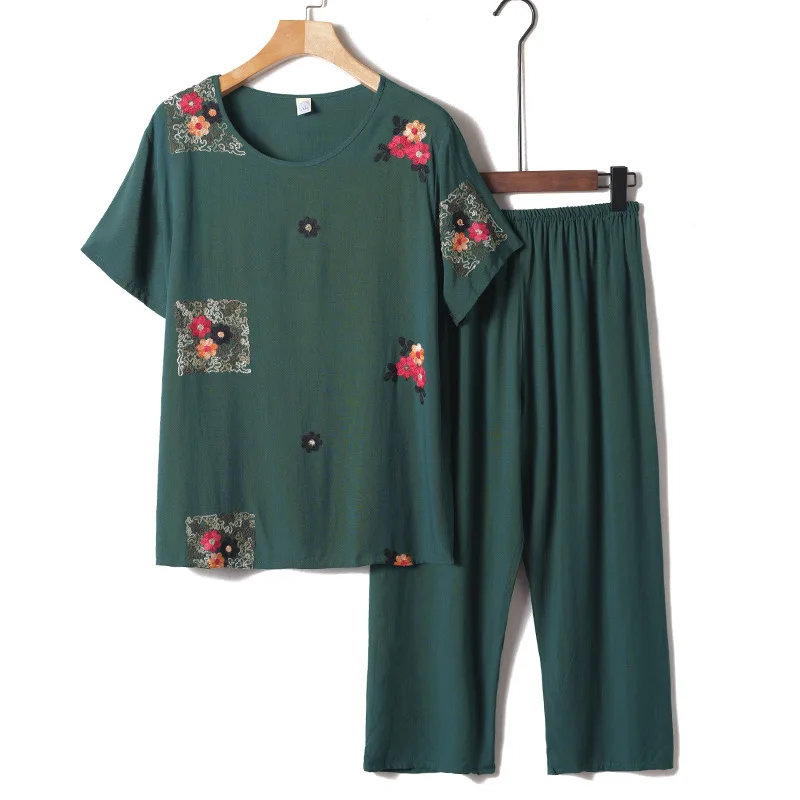 Fdfklak-Conjunto de pijama para mujer, ropa de dormir de algodón con estampado de flores, ropa de dormir holgada de verano para el hogar, XL-4XL