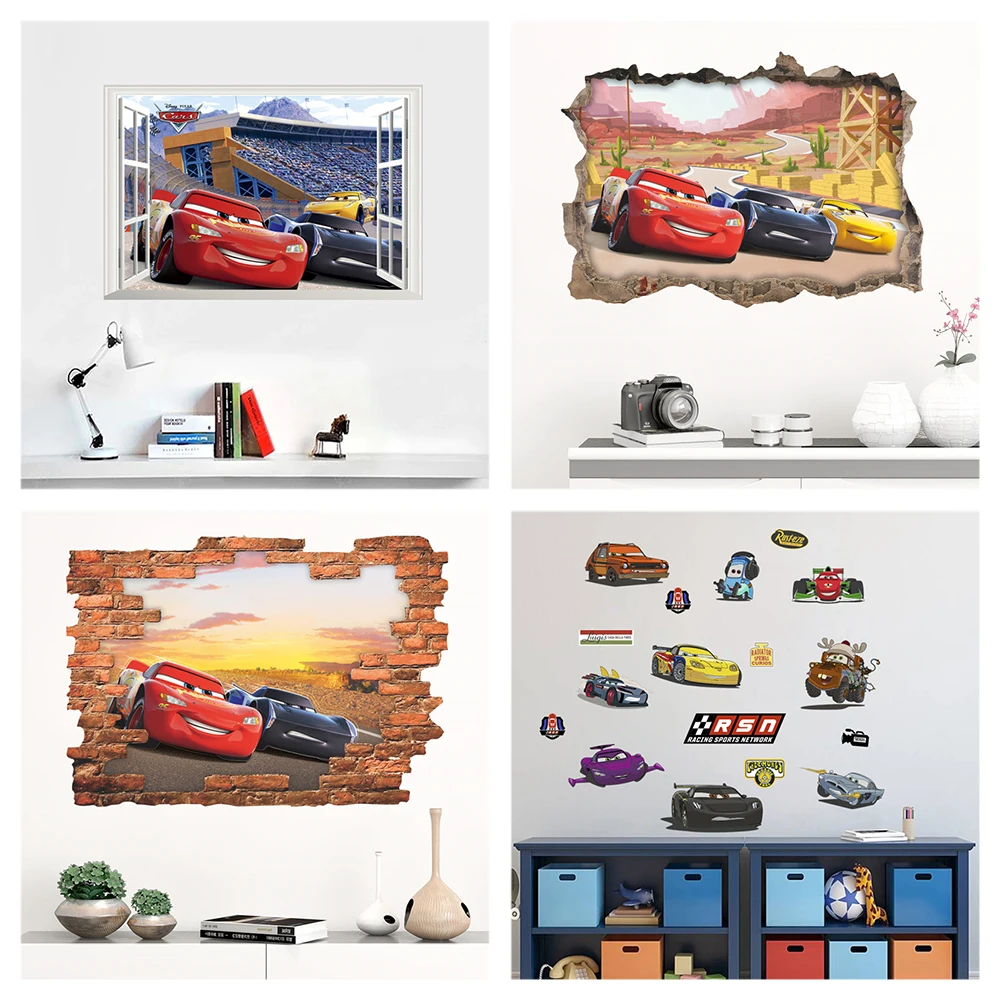 Cartoon Mcqueen Cars Wall Stickers For Kids Room Home Decoration 3d Window Hole Mural Art Boys Decals Diy Anime Movie Posters