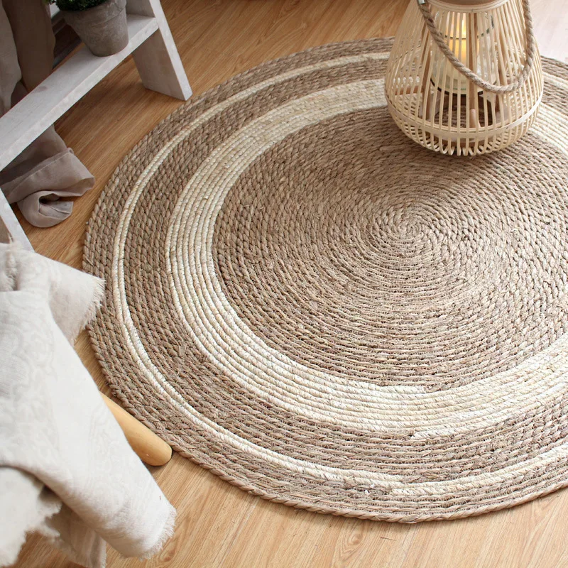 

Scandinavian Rattan Bushel Woven Mat Round Carpet Living Room Clothing Store B&B Decorative Mats Photography Props Home Decor