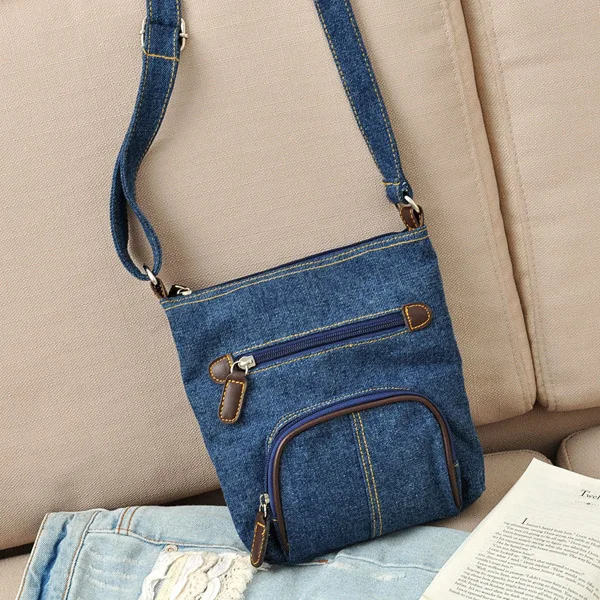 Frauen lässig Schulter Denim Tasche verstellbarer Schulter gurt Multi Pocket Blue Cowboy Umhängetaschen