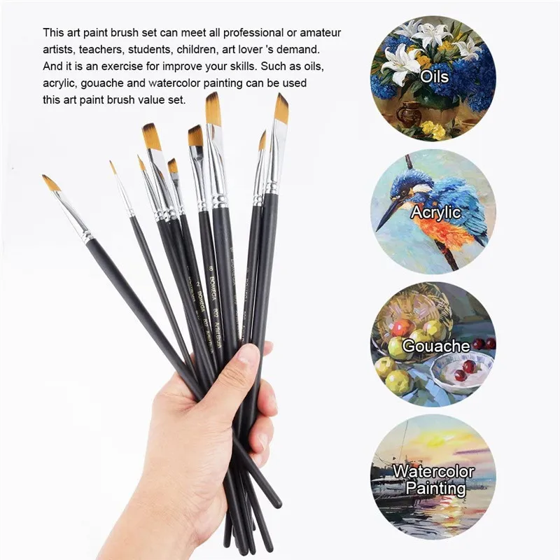 9pcs Nylon Hair Paint Brush Set Acrylic Oil Oblique Painting Brush For Oil Acrylic Brush Pen pincel para pintura Art Supplies