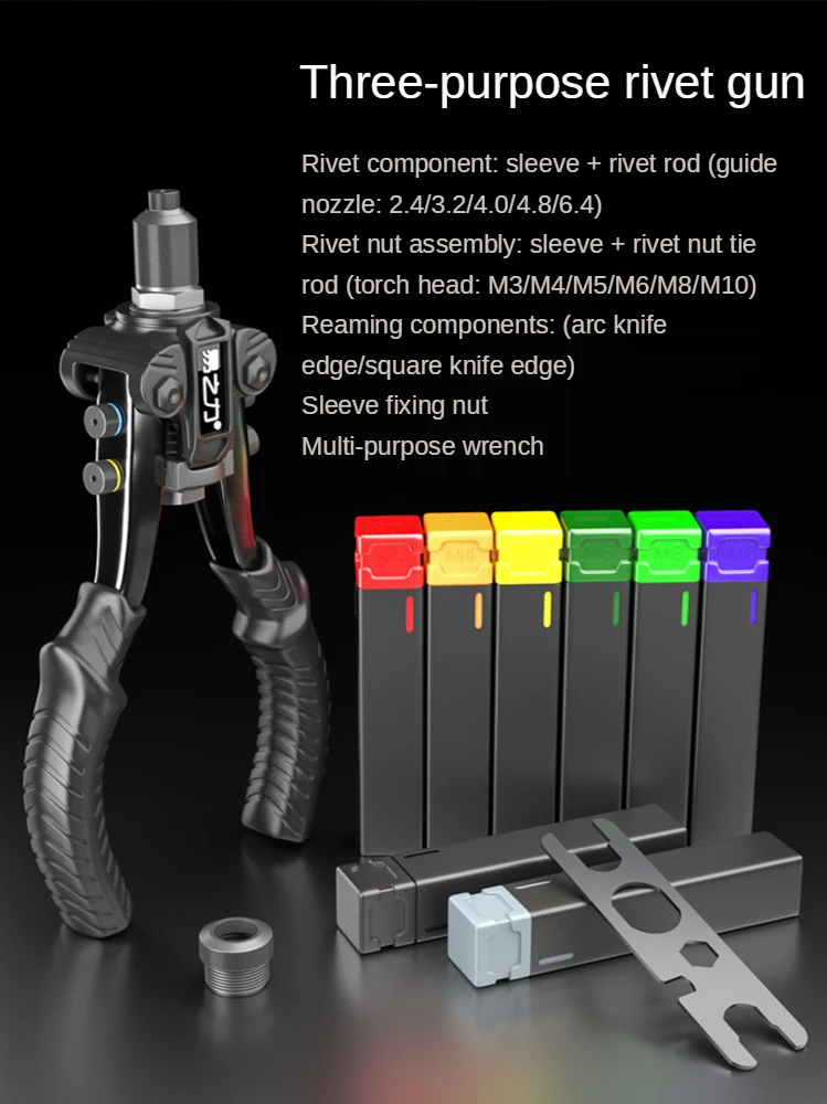 3 in 1 manual nut rivet gun sleeve nut threaded rivet automatic latin anchor tool M3/4/5/6/8/10 multi-reamed hole