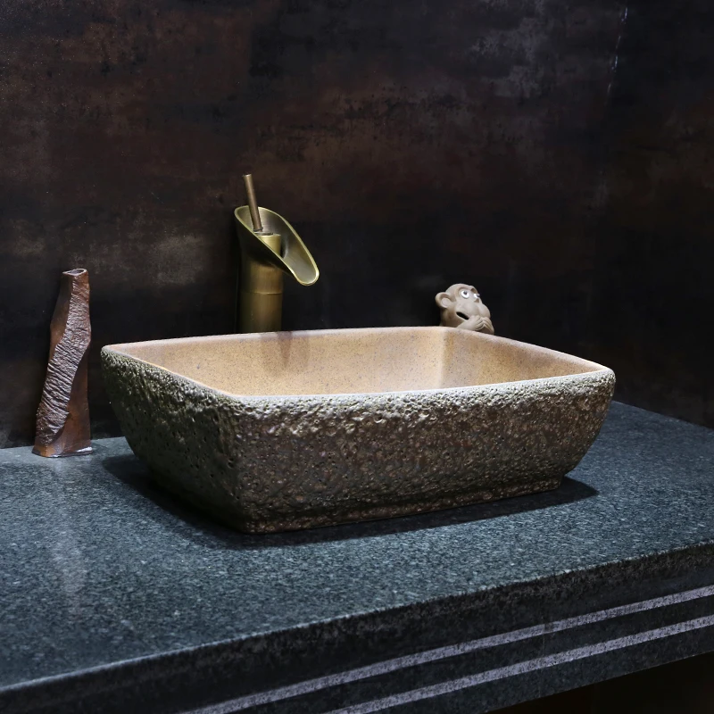 

Rectangular shape Europe style china washbasin sink Jingdezhen Art Counter Top ceramic bathroom sink china wash basins