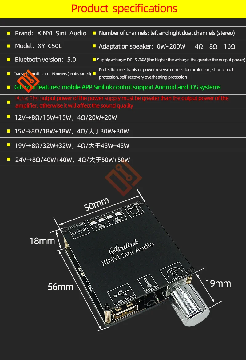 Bluetooth 5.0 TPA3116 Digitaler Leistungsverstärker-Board Dual-Kanal 50W*2 100W*2 Lautsprecher Stereo Audio AMP Modul XY-C100L XY-C100H – Detail 15