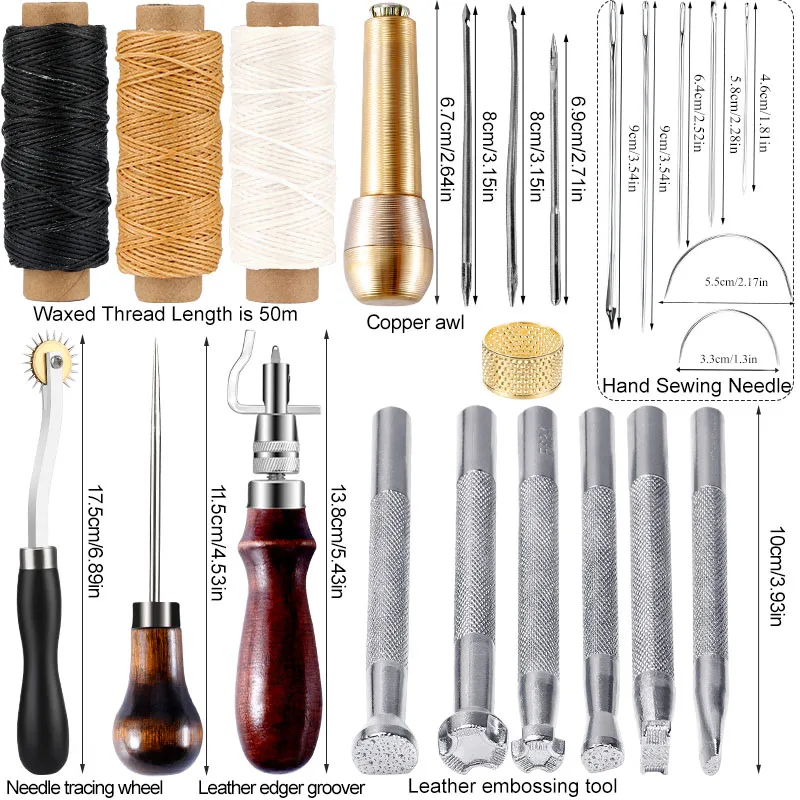 KAOBUY Professional Leather Craft Tools Kit Hand Sewing Stitching Punch Carving Work Saddle Groover Set Accessories DIY Tool