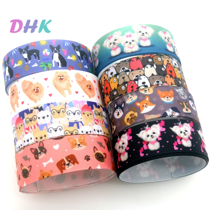 DHK 7/8\'\' 5yards Dog Printed Grosgrain Ribbon Accessory Hairbow Headwear Decoration DIY OEM Wholesale E1961