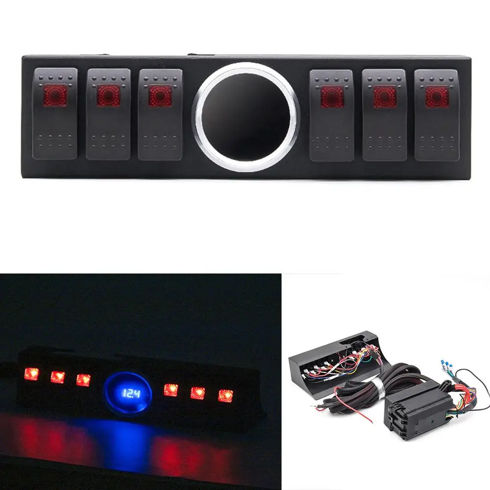 1 Piece 6 Light Switch Panel Box for Jeep Wrangler JK JKU 2009-17 with Digital Voltmeter