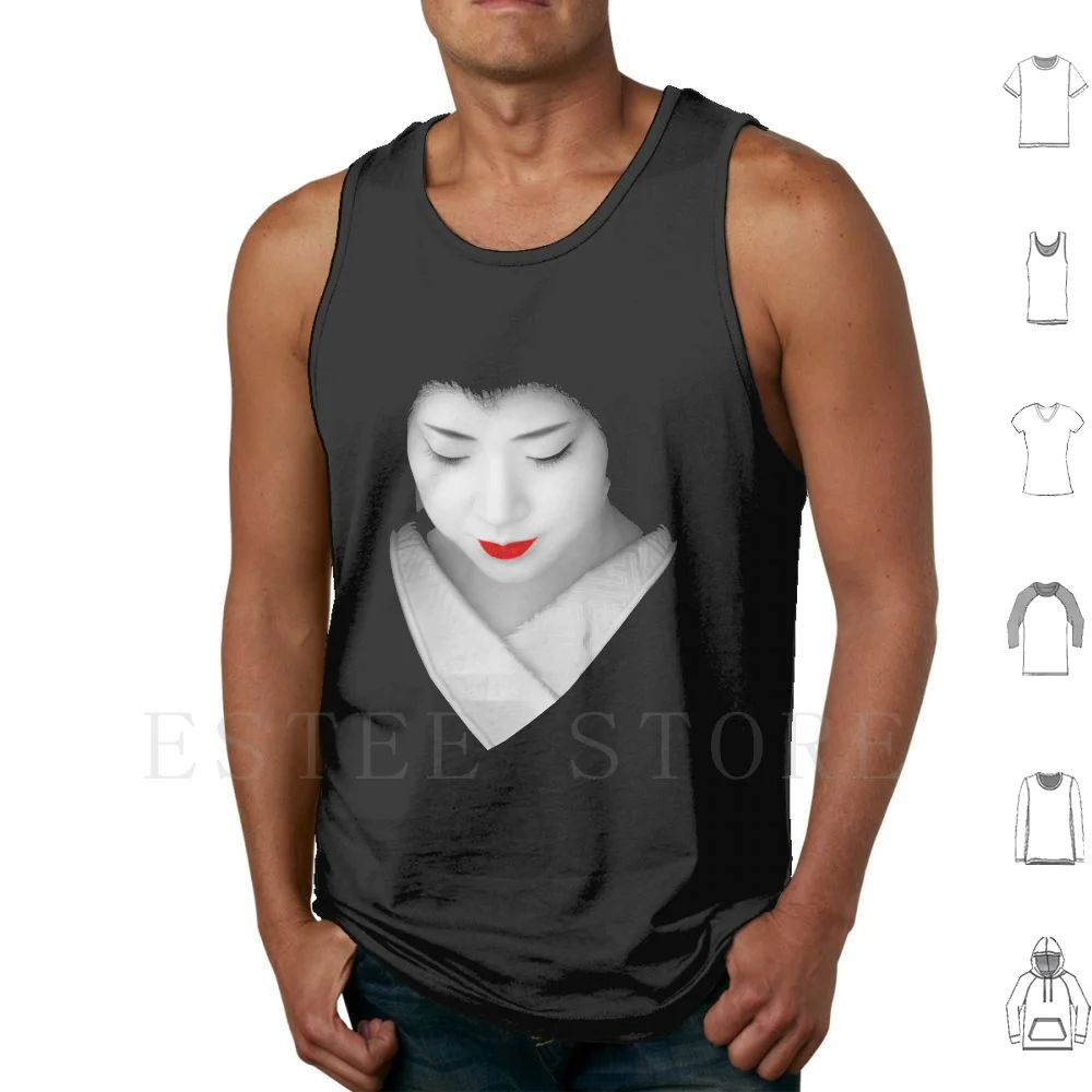 Geisha Red Lip Tank Tops Vest Geisha Grey Scale Grey Pretty Japan Japanese Submission Womens Geisha Portrait Woman Face