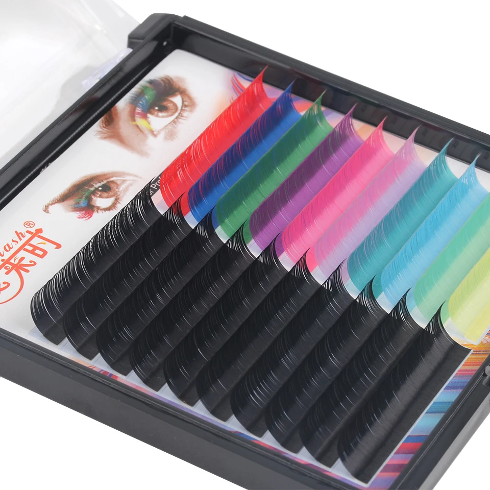 20 file/vassoio metà nero/colori estensioni ciglia individuali ciglia di visone di seta 0.07mm C/D ciglia finte strumenti per il trucco