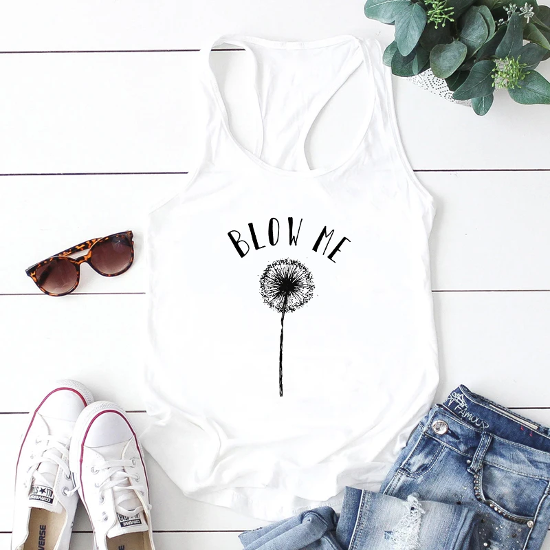 Blow Me Dandelion Tanks Cute Women Botanical Sleeveless Workout Running Tops Dropshipping